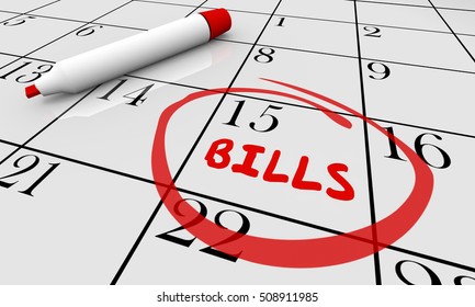 Bills Due Date Circled Calendar Owe Money Deadline 3d Illustration