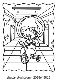 Billy bike  Coloring book for children  Coloring book for adults  Halloween coloring page  Horror  Kawaii  Black   white illustration 