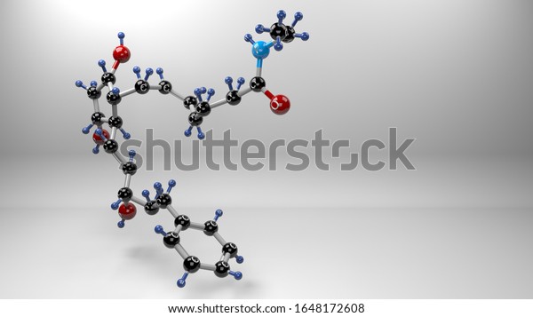 バイマトプロスト分子イラスト 緑内障患者の眼圧低下に用いられるルミガンの分子構造 3dレンダリング 動画が利用可能 のイラスト素材