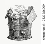 Bin Basket (1862) from Gazette Des Beaux-Arts, a French art review from our own facsimile book. Vintage Bin Basket art illustration, Bin Basket in black and white art print.