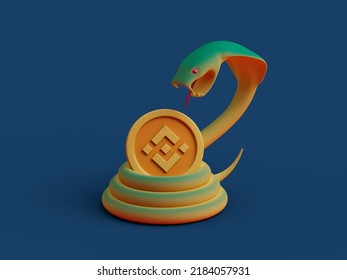 Binance Crypto Serpent Snake Hiss Coil Guard Danger Strike 3D Illustration