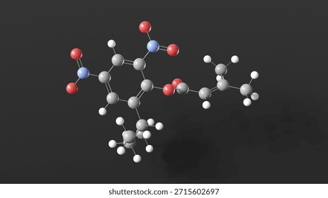 binapacryl molecule 3d, molecular structure, ball and stick model, structural chemical formula fungicide