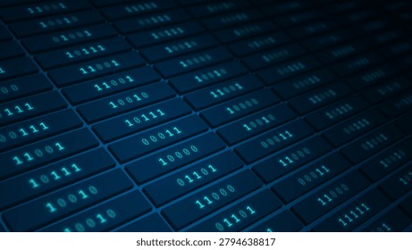 Binary code server grid symbolizing artificial intelligence and digital technology illustration