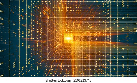 Binary Data Stream Background. Transfer Of Information, Cloud Computing And Big Data Concept