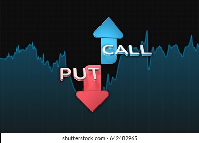 Binary Option Chart With Put And Call Color Arrows. 3D Illustration