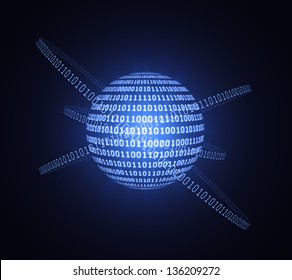 Binary Orb With Orbiting Bits - Quantum Computing Concept