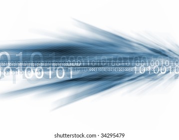 Binary Stream In Blue On White Background