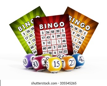 Bingo Card And Balls With Numbers Isolated On White Background