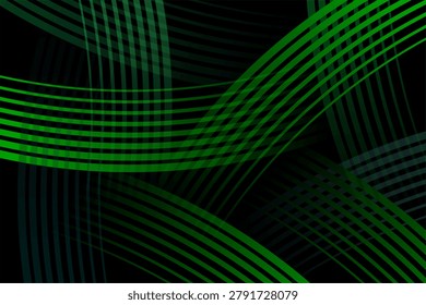 Bio technology background of matrix green wave stripes on black, digital eco cyber environment curved line pattern backdrop for sustainability design