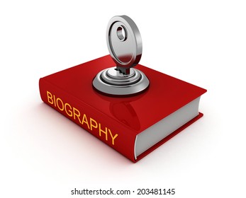 Biography Book With Lock Key. Private Security Concept 3d Render Illustration