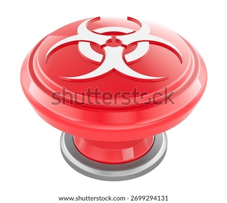 Biohazard emergency, red button. 3D rendering isolated on white background