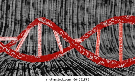 Bioinformatics biotechnology concept of DNA and computational background, DNA and computer code, bioinformatics background  DNA helix strand holographic medical biotechnology 3D render