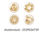 Biological golden molecule and bubbles, 3d rendering. 3D illustration.