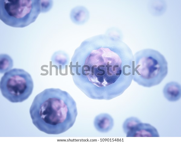 Biology background blue\
cells under microscope. Biology science and medicine background. 3D\
render