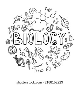 Biology Doodle Set Isolated On White Stock Illustration 2188162223 ...