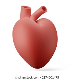 Biology Human Heart Cardio Internal Organ 3d Illustration Cute Medical Anatomy Scientific Concept 3d Icon Isolated In White Background