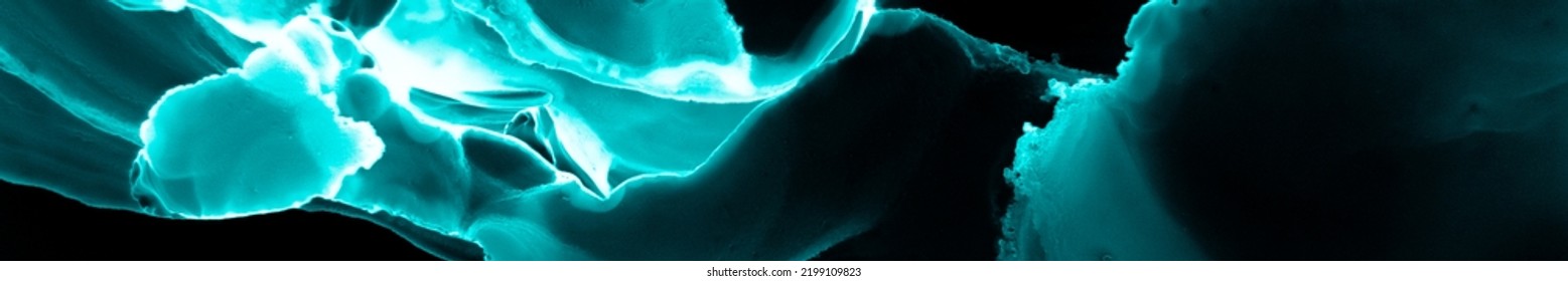 Biology Texture. Creative Pattern. Turquoise Microscope Artwork. Original Splash With Universe Effect. Blue Microscopy Smoke. Macro Human Body Render. Black Biology Texture.