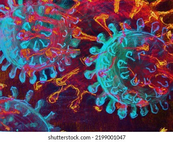 Biology Virus. Cosmos Bacterium Microscope. Colorful Virus Cell Images. Antigen Antibodies. Rainbow Human Cells. Psychedelic Corona. Cells Pattern.