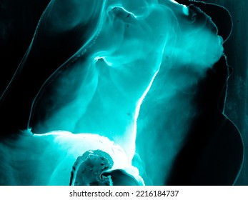 Biology Watercolor. Macro Human Bone Scan. Molecular Artwork. Original Splash With Space Effect. Blue Biotechnology Pattern. Black Biochemistry Fluid. Turquoise Biology Watercolor.