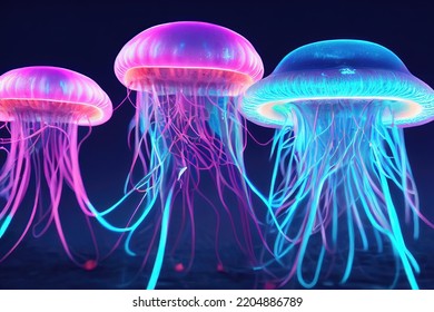 Bioluminescent Jellyfish In The Deep Sea