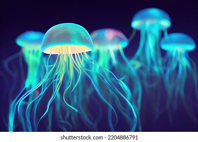 Bioluminescent Jellyfish In The Deep Sea