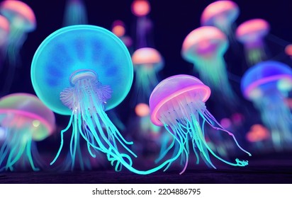 Bioluminescent Jellyfish In The Deep Sea