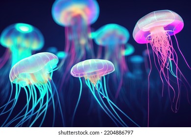 Bioluminescent Jellyfish In The Deep Sea