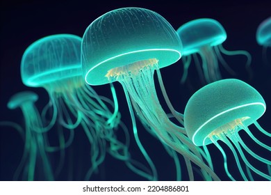 Bioluminescent Jellyfish In The Deep Sea