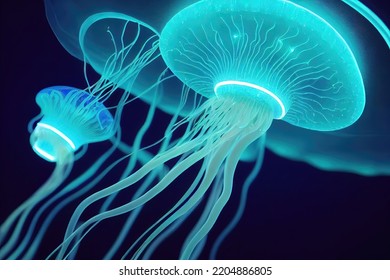 Bioluminescent Jellyfish In The Deep Sea