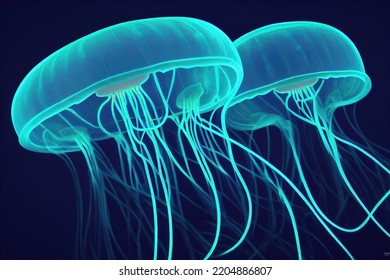 Bioluminescent Jellyfish In The Deep Sea