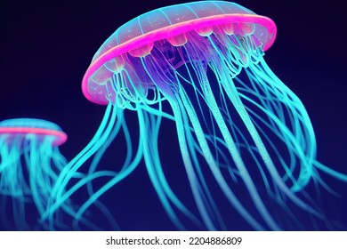 Bioluminescent Jellyfish In The Deep Sea