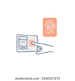 Biometric authentication: Fingerprint authentication image: Operating hand and fingerprint
