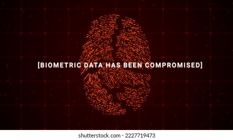 Biometric Data has been compromised by hacker, cyber criminals hacking fingerprint identity information server, 3d rendering insecure cyber security exploit breach privacy database concept