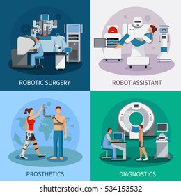 Bionic 2x2 Design Concept With Robotic Surgery  Diagnostic Equipment Orthopedic Prosthetics Compositions Flat  Illustration