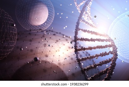 Biotechnology And Genetic Engineering. 3D Illustration Of Science And Molecular Technology.