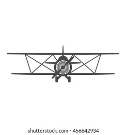 Biplane. Retro Airplane Illustration. Vintage Plane Front View. Isolated Illustration. Plane Icon.