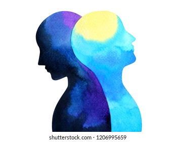 bipolar disorder mind mental health connection watercolor painting illustration hand drawing design symbol