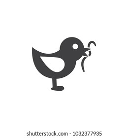 Bird Eating Worm Icon On White Background