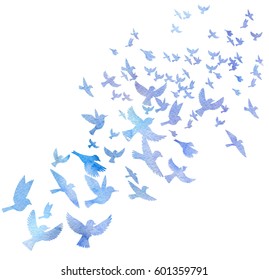 Bird Flock, Watercolor Flying Birds Silhouettes, Hand Drawn Songbirds