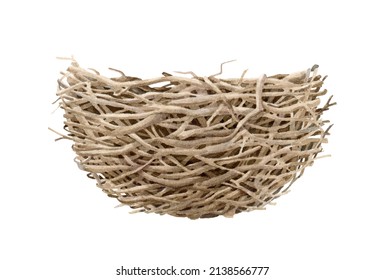 Bird nest watercolor illustration. Woodland rustic element. Hand drawn realistic bird nest made of sticks and twigs. Avian wicker house. Forest element on white background.