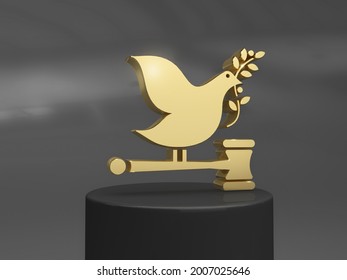 A Bird Sitting On A Law Hammer. Peace, Justice And Strong Institutions Icon. Sustainable Development Concept For Non-Profit Organization To Achieve The Global Goals. 3d Rendering Icon Or Symbol.