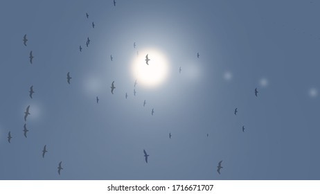 Birds fly freely in the sky. 3d illustration - Shutterstock ID 1716671707
