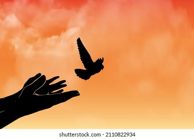 Birds Flying From An Open Hand For Freedom, Freedom Concept, Concept Of Liberty Found, Hope Concept, Bird Set Free.