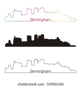 Birmingham AL skyline linear style with rainbow