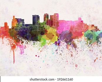 Birmingham AL skyline in watercolor background