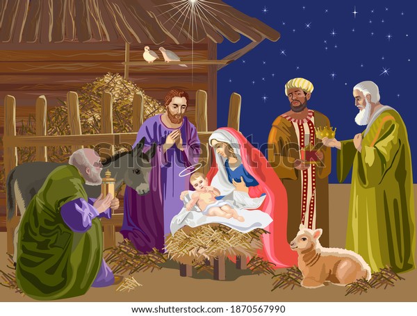 Birth Jesus Christ Gospel Matthew Luke Stock Illustration 1870567990 ...