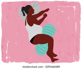 Birth Position Illustration With Mother Using Peanut Birthing Ball