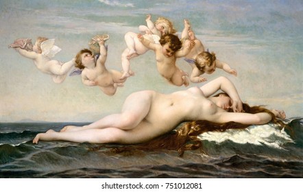 金星の誕生、アレクサンドル・カバネル、1875年、フランス絵画、帆布に油絵。これは1863年にパリサロンで展示されたカバネルの人気作品の写しで、ナポレオンIIIが彼のPE用に購入した