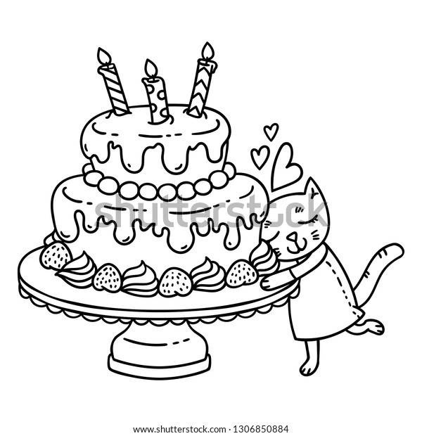 Birthday Cake Candle Cute Cat Isolated Stock Illustration 1306850884