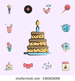 Birthday Cake Colored Icon. Birtday Icons Universal Set For Web And Mobile